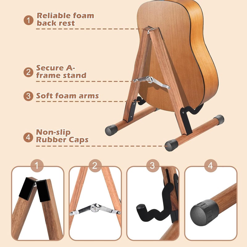 DOMMI Folding Acoustic Guitar Stand with Soft Foam Arms, Electric Guitar Stand with Non-Slip Rubber and Soft Foam Arms, Portable Folding A-Frame Acoustic Guitar Stand for Travel, No Need Assemble - Image 5